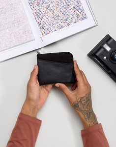 Кожаный кошелек на молнии с парусиновой вставкой ASOS - Черный
