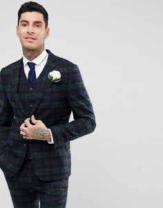 Зауженный пиджак в клетку тартан из ткани с добавлением мохера ASOS Wedding - Зеленый