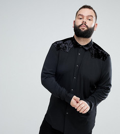 Приталенная рубашка из вискозы с бархатной отделкой ASOS PLUS - Черный