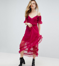 Сетчатое платье миди с бретельками-цепочками ASOS TALL - Розовый