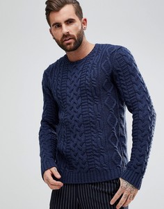 Темно-синий вязаный джемпер с узором косичка ASOS - Темно-синий
