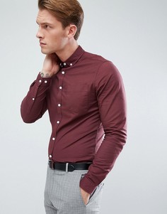 Бордовая приталенная оксфордская рубашка в стиле casual от ASOS - Красный