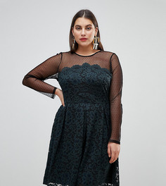 Короткое приталенное платье из кружева и сетки добби ASOS CURVE - Черный