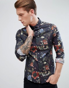 Рубашка скинни с цветочным принтом ASOS - Черный