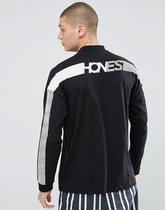 Свободный лонгслив с принтом Honest на спине ASOS - Черный