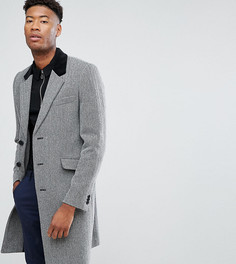 Пальто из ткани с добавлением шерсти и узором в елочку ASOS TALL - Серый