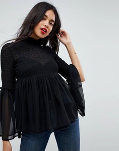 Блузка со сборками и рукавами клеш ASOS - Черный