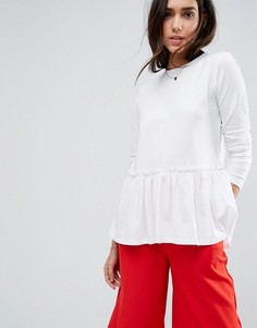 Свободная футболка с оборкой ASOS - Кремовый