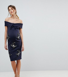 Платье с открытыми плечами и декоративной отделкой ASOS MATERNITY - Темно-синий