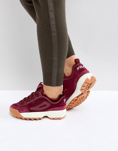 Бордовые бархатные кроссовки Fila Disruptor - Красный
