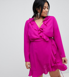 Платье мини с запахом и оборками ASOS CURVE - Розовый