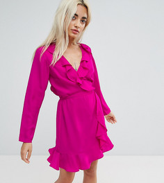 Платье мини с запахом и оборками ASOS PETITE - Розовый