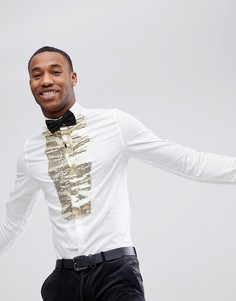 Рубашка скинни со вставкой из пайеток ASOS - Белый