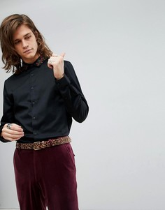 Черная зауженная рубашка с вышивкой на воротнике ASOS - Черный