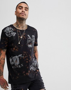 Свободная длинная футболка с принтом ASOS - Черный