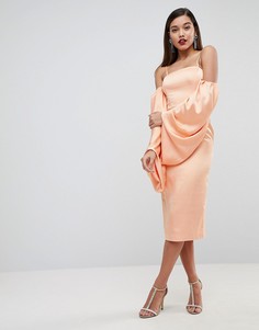 Атласное платье миди с пышными рукавами на манжетах ASOS EDITION - Оранжевый