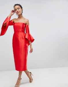 Платье-бандо миди с рукавами клеш ASOS - Красный