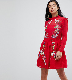 Платье мини из добби с вышивкой ASOS PETITE - Красный