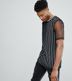 Свободная футболка в вертикальную полоску с сетчатым верхним слоем ASOS TALL - Черный