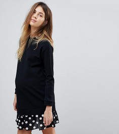 Платье 2 в 1 с плиссированным подолом в горошек ASOS MATERNITY - Черный