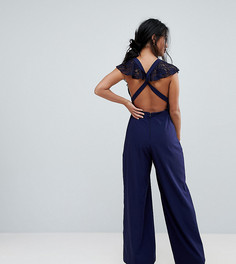Кружевной комбинезон с запахом и широкими штанинами ASOS PETITE - Темно-синий