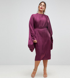 Атласное платье-футляр миди с объемными рукавами ASOS CURVE - Фиолетовый