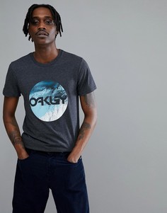 Черная меланжевая футболка с принтом горы и логотипом Oakley 50-Oakley - Черный