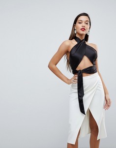 Топ с запахом и завязкой на шее ASOS - Черный