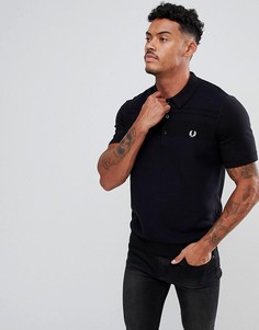 Черная фактурная футболка-поло с воротом на молнии Fred Perry - Черный