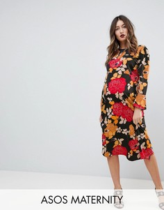 Платье миди с цветочным принтом ASOS MATERNITY - Черный