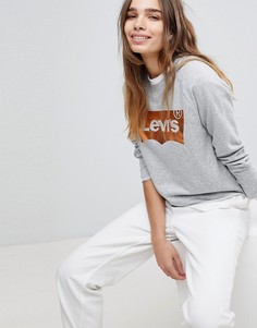 Свитшот с круглым вырезом и логотипом цвета металлик Levis - Серый Levis®