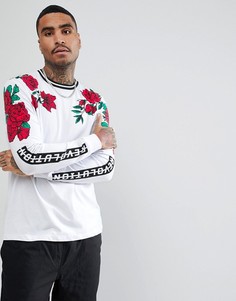 Свободный лонгслив с принтом и окантовкой на вороте ASOS - Белый