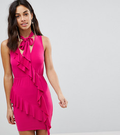 Платье-мини с оборкой и бантом ASOS PETITE - Розовый