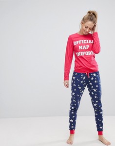 Пижама с принтом Official Nap Uniform на лонгсливе Loungeable - Темно-синий
