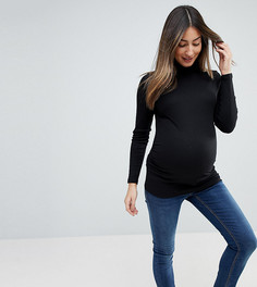 Трикотажный топ с отворачивающимся воротом New Look - Черный