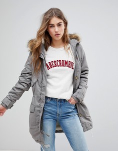 Саржевая парка с подкладкой из искусственного меха Abercrombie &amp; Fitch - Серый