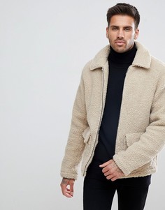 Светло-бежевая куртка из искусственного меха New Look - Светло-бежевый
