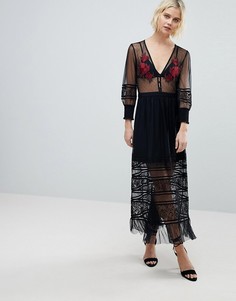 Платье миди с вышивкой RahiCali Scarlett - Черный