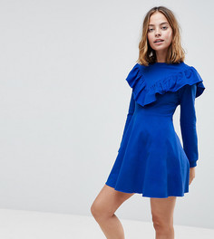 Трикотажное приталенное платье с оборками ASOS PETITE - Синий