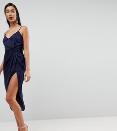 Атласное платье-футляр миди на бретельках с тиснением ASOS TALL - Темно-синий
