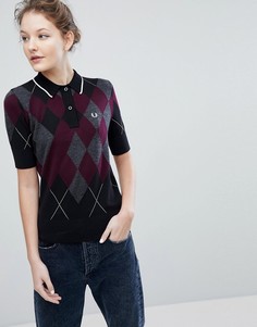 Вязаное поло с узором в ромбик Fred Perry - Черный