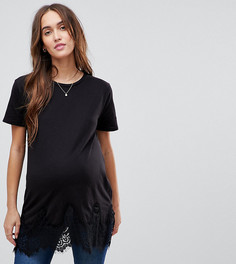 Футболка бойфренда с кружевной отделкой New Look Maternity - Черный