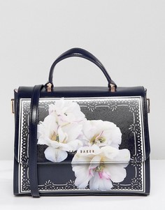 Большая кожаная сумка-тоут с цветочным принтом Ted Baker - Темно-синий