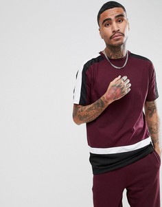 Бордовая свободная длинная футболка с сетчатыми вставками ASOS Co-Ord - Красный