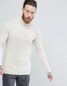 Серо-желтый джемпер в рубчик с отворачивающимся воротом ASOS - Бежевый