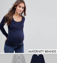 Набор из 2 трикотажных топов с длинными рукавами для беременных и кормящих Mamalicious - Темно-синий Mama.Licious