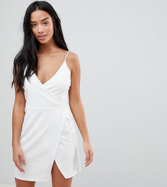 Платье мини на бретельках с запахом ASOS PETITE - Белый