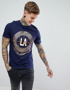 Темно-синяя футболка с золотистым принтом LA River Island - Темно-синий