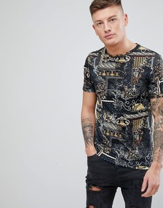 Черная футболка с принтом в стиле барокко River Island - Черный