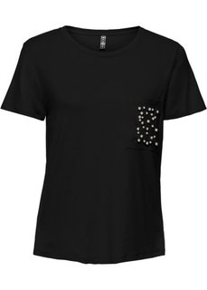 Футболка с бусинами (черный) Bonprix